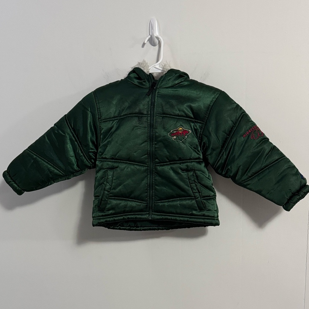 Boys NHL Green Puffer Jacket with Hood, Size 5/6
